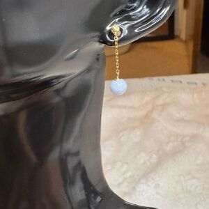 Solid K18 Japan Yellow Gold Earrings with Chalcedony 6mm